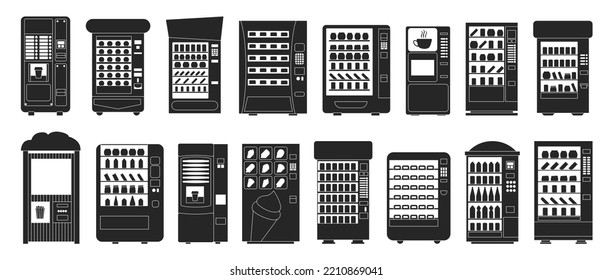 Machine with food isolated black set icon. Vector black set icon automatic snack. Vector illustration machine with food on white background.