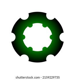 equipo de máquinas. los engranajes de la máquina brillan verde