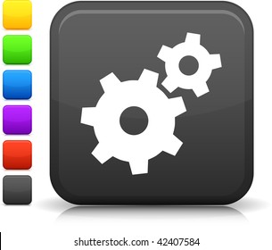 Machine Gear icon on square internet button  Six color options included.