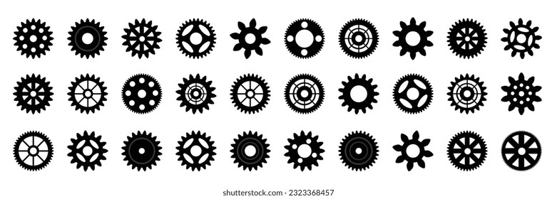 Vector del volante de rueda del engranaje de la máquina. Gran conjunto, gran colección de engranajes. 