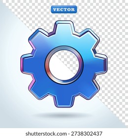 Machine gears. Glossy color, 3D vector, with blue glass material