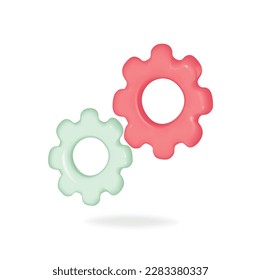 Machine gears in isometry, mechanism in projection. Stylish minimalism. 3D vector illustration in high expansion