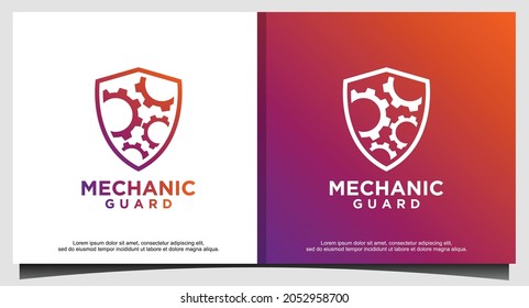 Diseño del logotipo de los engranajes de máquina y del escudo