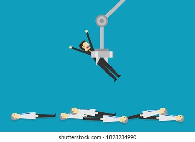 Machine grabbing selected employees, Vector illustration in flat style