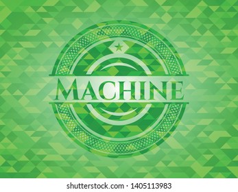 Machine green emblem. Mosaic background. Vector Illustration. Detailed.