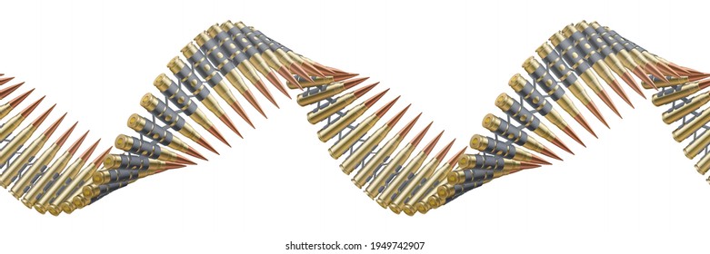 Machine gun belts twisted into a spiral. Symbol of military lifestyle. Replicable realistic vector illustration isolated on white background..