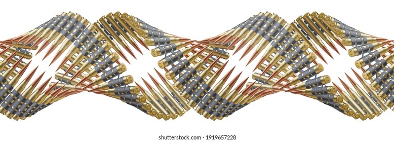 Machine gun belts twisted like a DNA spiral. Symbol of a military lifestyle. Replicable realistic vector illustration isolated on white background..