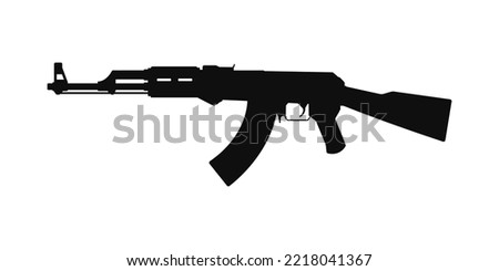 Machine gun black silhouette isolated on white. Military automate. Vector illustration.