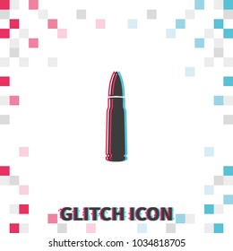 Machine gun bullet  glitch effect vector icon.