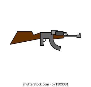 Machine gun childs drawing style. Arms on white background. Military rifle
