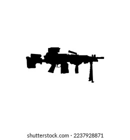 Icono de ametralladora. Estilo simple sin símbolo de fondo de afiche de guerra. Elemento de diseño de logotipo de marca de ametralladora. Impresión de camisetas con ametralladoras. vector para pegatina.
