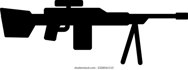 Ilustración vectorial de icono de ametralladora. Silueta de ametralladora para icono, símbolo o signo. Símbolo de ametralladora para el diseño de armas, armas, armamento, ejército, guerra, campo de batalla y ejército