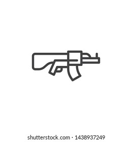 Machine gun line icon. linear style sign for mobile concept and web design. Assault riffle outline vector icon. Ammunition symbol, logo illustration. Vector graphics