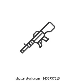 Machine gun line icon. linear style sign for mobile concept and web design. Automatic rifle outline vector icon. Ammunition symbol, logo illustration. Vector graphics
