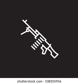 Machine gun line icon, outline vector sign, linear pictogram isolated on black. Symbol, logo illustration