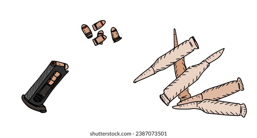 machine gun and pistol bullets weapons store dangerous military. stock vector image