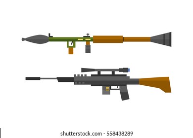 Machine gun sniper rifle vector set.