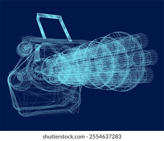 Machine Gun wireframe vector art white background. 3D