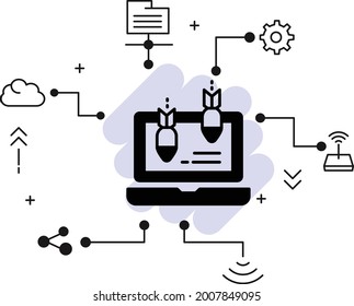  Machine Hacking Attempt Stock Illustration, Distributed DoS Attack Vector Icon Design, Cloud Computing And Web Hosting Services Symbol, Application Layer Attacks Concept,