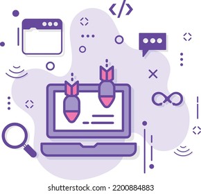 Machine Hacking Attempt Stock Illustration, Distributed DoS Attack Vector Color Icon Design, Cloud Computing And Web Hosting Services Symbol,  Application Layer Attacks Concept, 