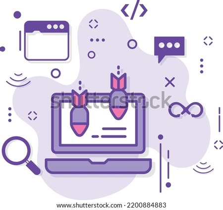 Machine Hacking Attempt stock illustration, Distributed DoS attack vector color icon design, Cloud computing and Web hosting services Symbol,  Application layer attacks Concept, 