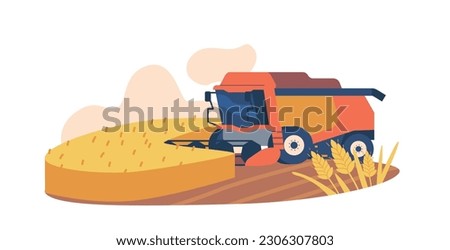 Machine Harvesting Wheat On Field. Efficient Mechanized Process Using Specialized Equipment To Gather Ripe Wheat Crops