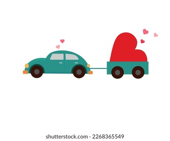 Machine and heart. Delivery, holiday, March 8, mother's day, birthday. Vector icon. Postcard