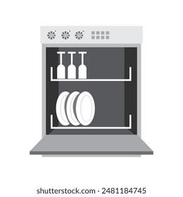 Máquina de limpieza de la cocina placa de limpieza moderna hogar higiene del hogar lavavajillas Vector plano icono