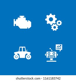 machine icon. 4 machine set with motor, robot, gear and tractor vector icons for web and mobile app