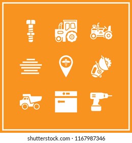 machine icon. 9 machine vector set. align center, pharmacy pin, power saw and screw icons for web and design about machine theme