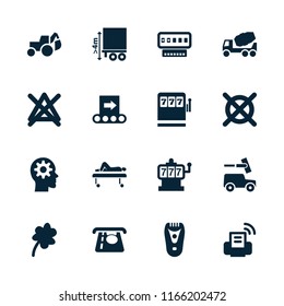 Machine icon. collection of 16 machine filled icons such as electric razor, clover, atm money withdraw, cargo height, car wash. editable machine icons for web and mobile.