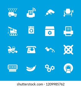 Machine icon. collection of 16 machine filled icons such as atm money withdraw, banana, gear, printer, tractor, car wash. editable machine icons for web and mobile.