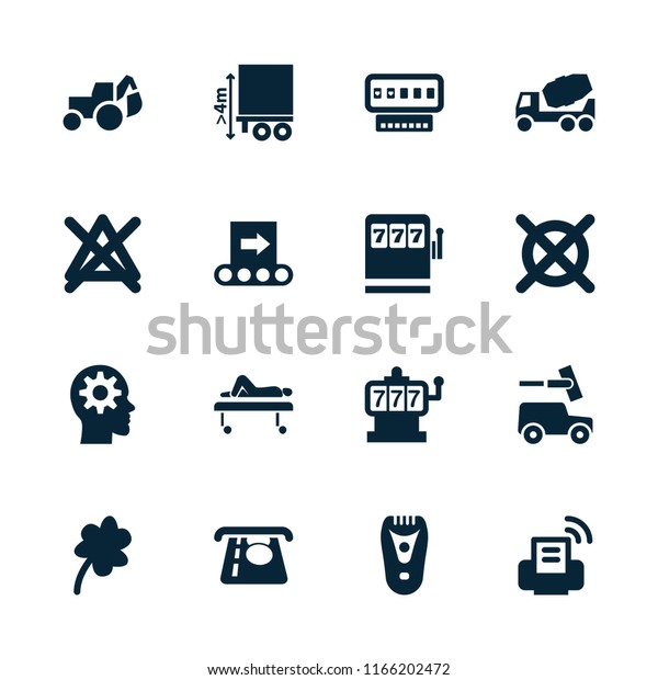 Machine icon.\
collection of 16 machine filled icons such as electric razor,\
clover, atm money withdraw, cargo height, car wash. editable\
machine icons for web and\
mobile.