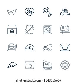 Machine icon. collection of 16 machine outline icons such as police car, gear, drill, robot, gear heart, satellite, mri, banana. editable machine icons for web and mobile.