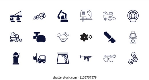 Machine icon. collection of 18 machine filled and outline icons such as tractor, excavator, forklift, meat grinder, gear. editable machine icons for web and mobile.