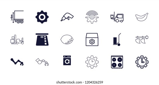 Machine icon. collection of 18 machine filled and outline icons such as gear, drill, credit card in atm, robot arm, forklift. editable machine icons for web and mobile.
