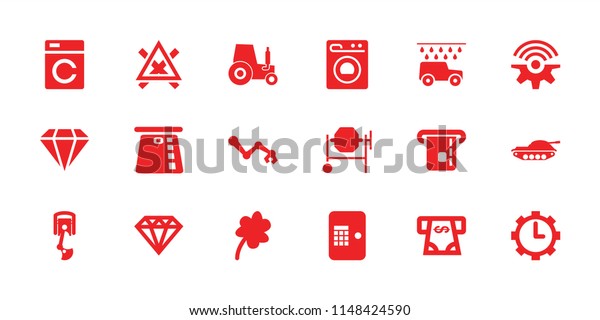 Machine icon.\
collection of 18 machine filled icons such as clover, diamond, atm\
money withdraw, concrete mixer, clock in gear. editable machine\
icons for web and\
mobile.