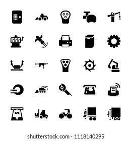 Machine icon. collection of 25 machine filled icons such as gear, electric razor, atm money withdraw, printer, excavator. editable machine icons for web and mobile.