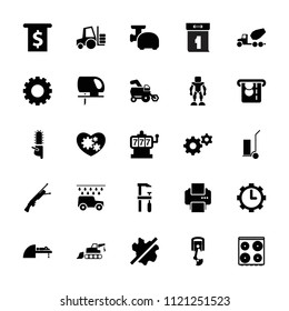 Machine icon. collection of 25 machine filled icons such as gear, tractor, no wash, cooker, electric saw, chainsaw, cart cargo, mri. editable machine icons for web and mobile.