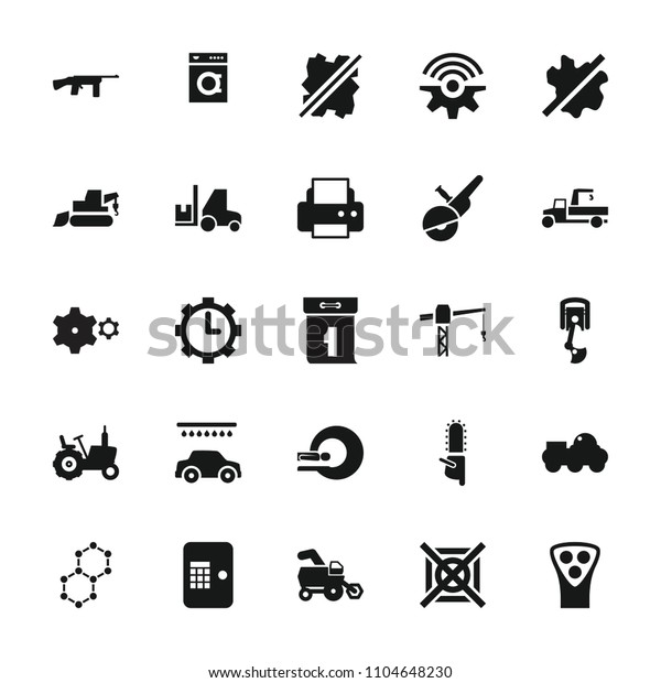 Machine icon.\
collection of 25 machine filled icons such as tractor, no wash, car\
wash, printer, construction crane, excavator. editable machine\
icons for web and\
mobile.