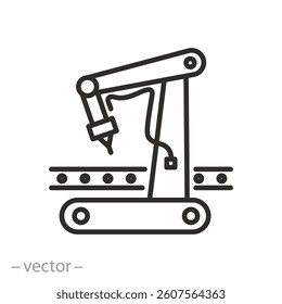 machine icon, industrial robot arm, factory, thin line web symbol on white background - editable stroke vector illustration eps10