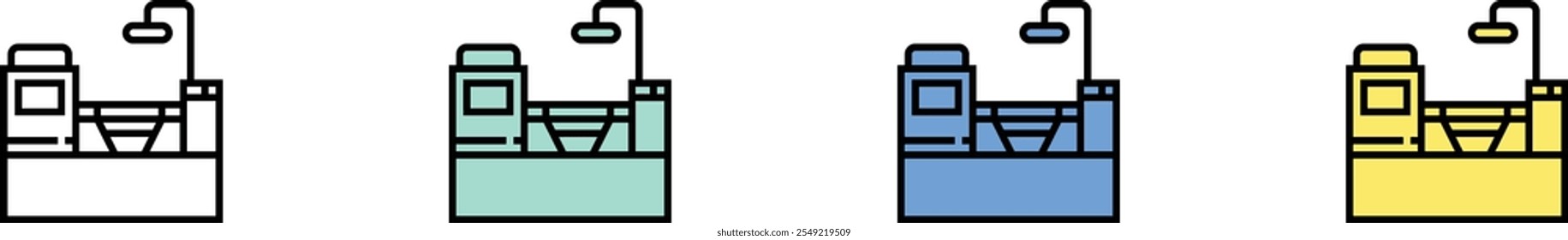 machine icon. Outline, Green, Blue and Yellow Style Design Isolated On White Background