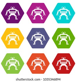 Machine icon set many color hexahedron isolated on white vector illustration