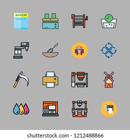 machine icon set. vector set about mower, dishwasher, mixer and paper roll icons set.