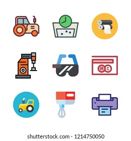 machine icon set. vector set about mixer, mastercard, tractor and paper roll icons set.