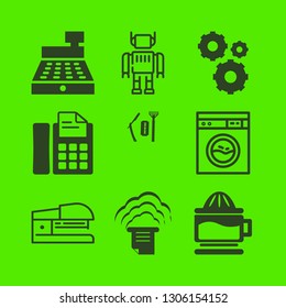 machine icon set with washing machine, fax and stapler vector illustration