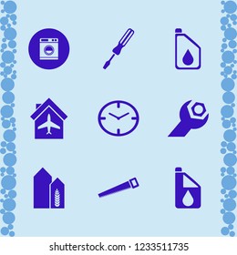 machine icon. machine vector icons set washer, wheat harvest growth, wrench gear and plane hangar