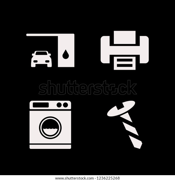 machine icon. machine vector icons set printer,\
screw, changing car oil and\
washer
