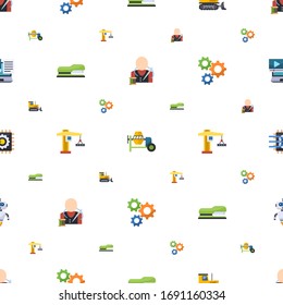 machine icons pattern seamless. Included editable flat tailor, concrete mixer, bulldozer, Stapler, tower crane, cogwheel, Machine learning icons. machine icons for web and mobile.