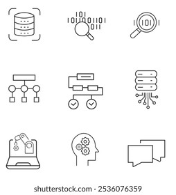 Ícones de máquina Pixel perfeito. Sistema, cérebro, rede. vetor	